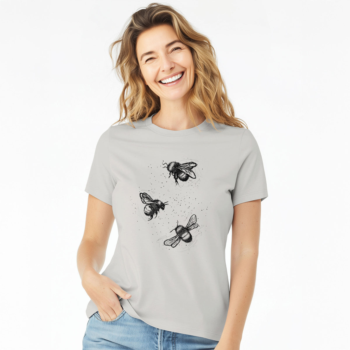 American Bumblebee Trio - Bombus Pensylvanicus - Women's Lightweight Relaxed Fit 100% Cotton Crewneck
