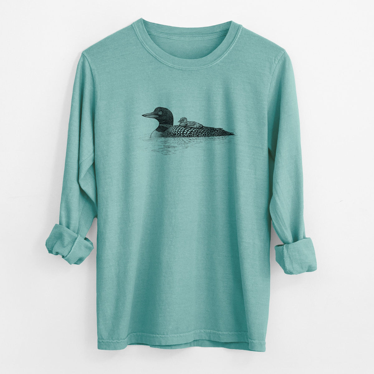 Common Loon with Chick - Gavia immer - Unisex Comfort Colors 100% Cotton Long Sleeve