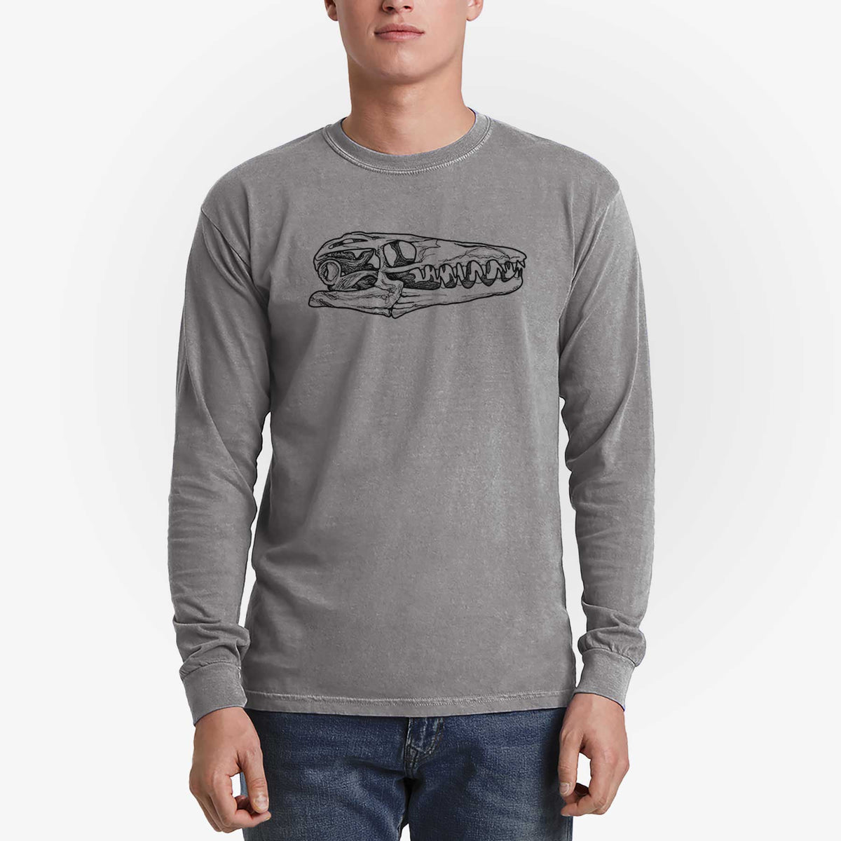 Mosasaur Skull - Men's Heavyweight 100% Cotton Long Sleeve