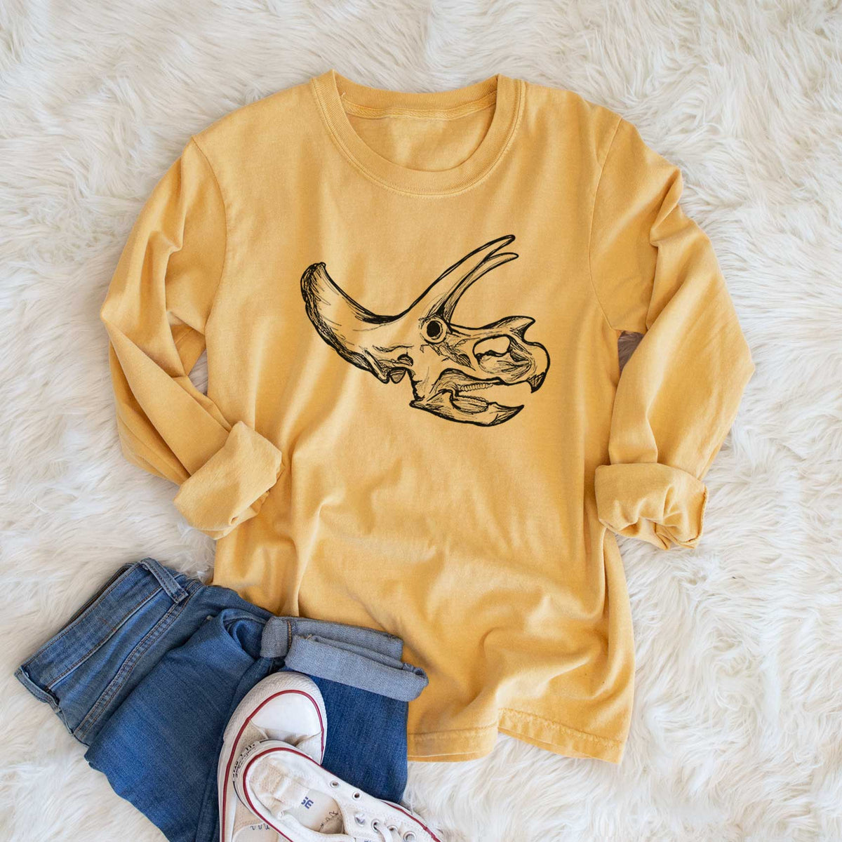 Triceratops Skull - Men's Heavyweight 100% Cotton Long Sleeve