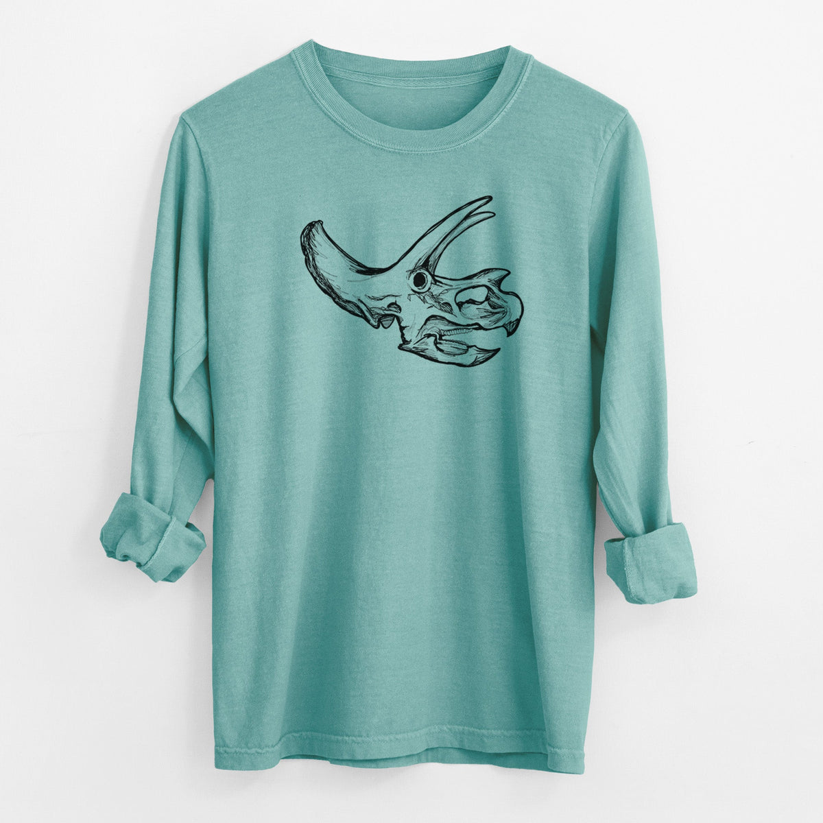 Triceratops Skull - Men's Heavyweight 100% Cotton Long Sleeve