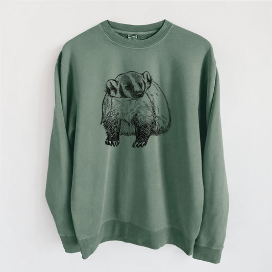 American Badger - Taxidea taxus - Unisex Pigment Dyed Crew Sweatshirt