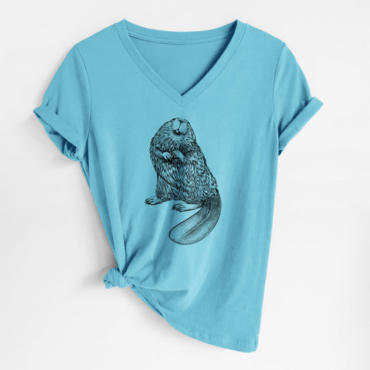 North American Beaver - Castor canadensis - Women's Lightweight Relaxed Fit 100% Cotton V-neck