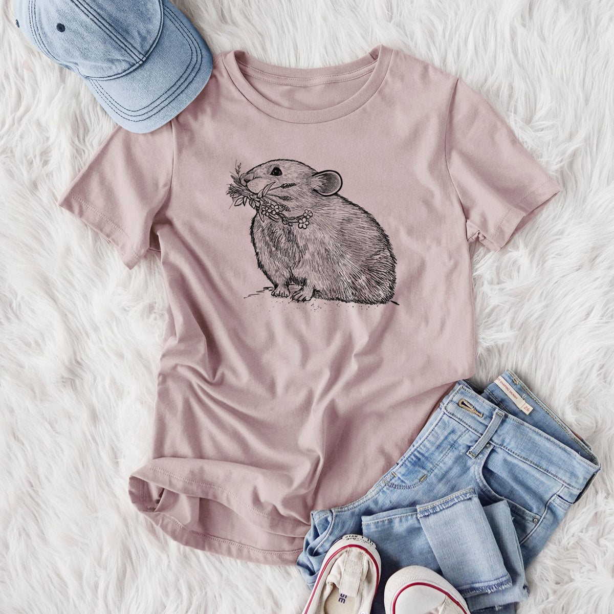 Ochotona princeps - American Pika - Women's Lightweight Relaxed Fit 100% Cotton Crewneck