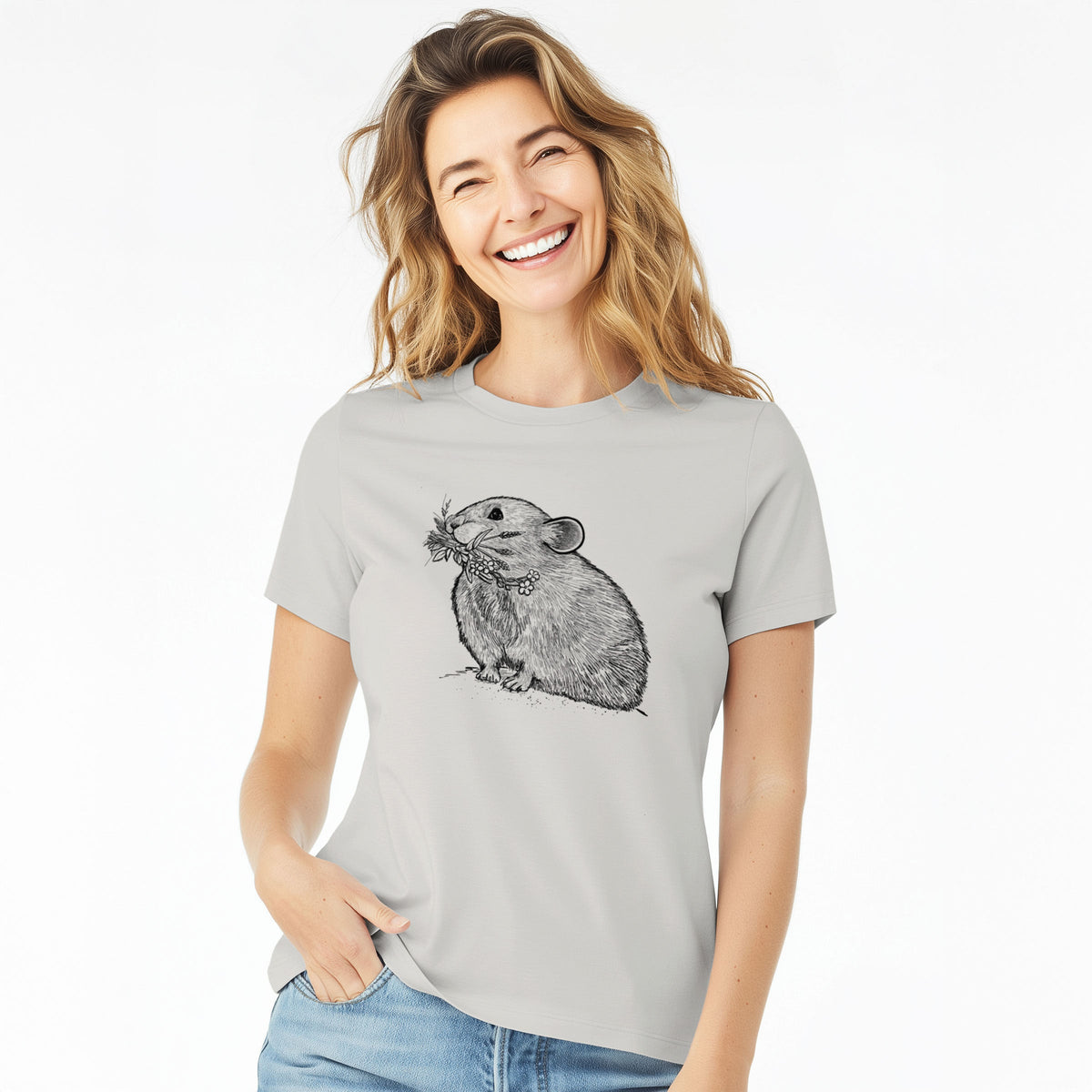 Ochotona princeps - American Pika - Women's Lightweight Relaxed Fit 100% Cotton Crewneck