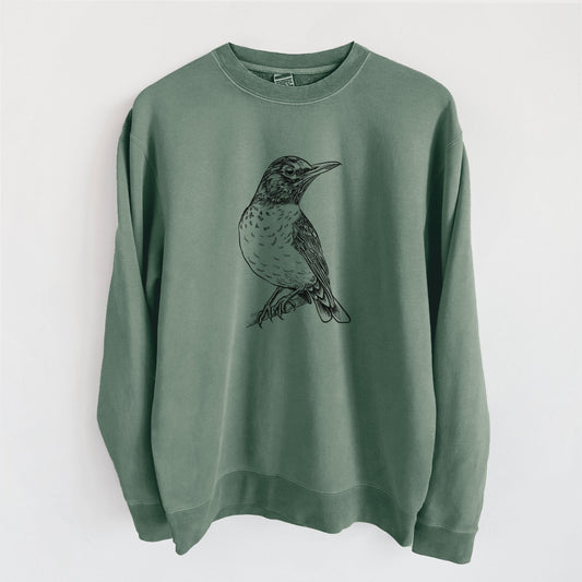American Robin - Turdus migratorius - Unisex Pigment Dyed Crew Sweatshirt