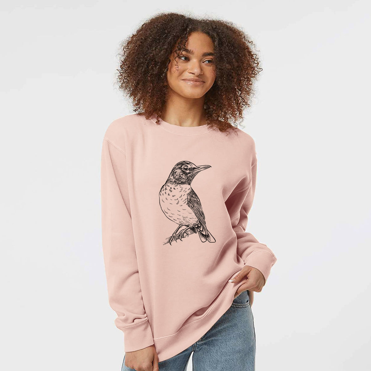 American Robin - Turdus migratorius - Unisex Pigment Dyed Crew Sweatshirt