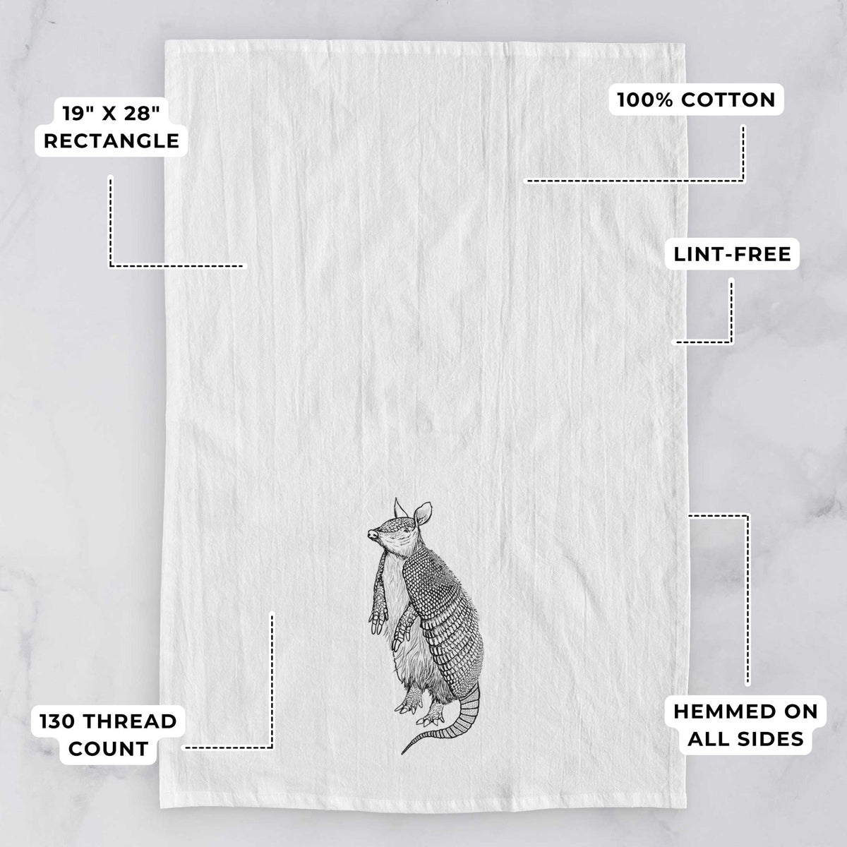 Nine-Banded Armadillo - Dasypus novemcinctus Tea Towel