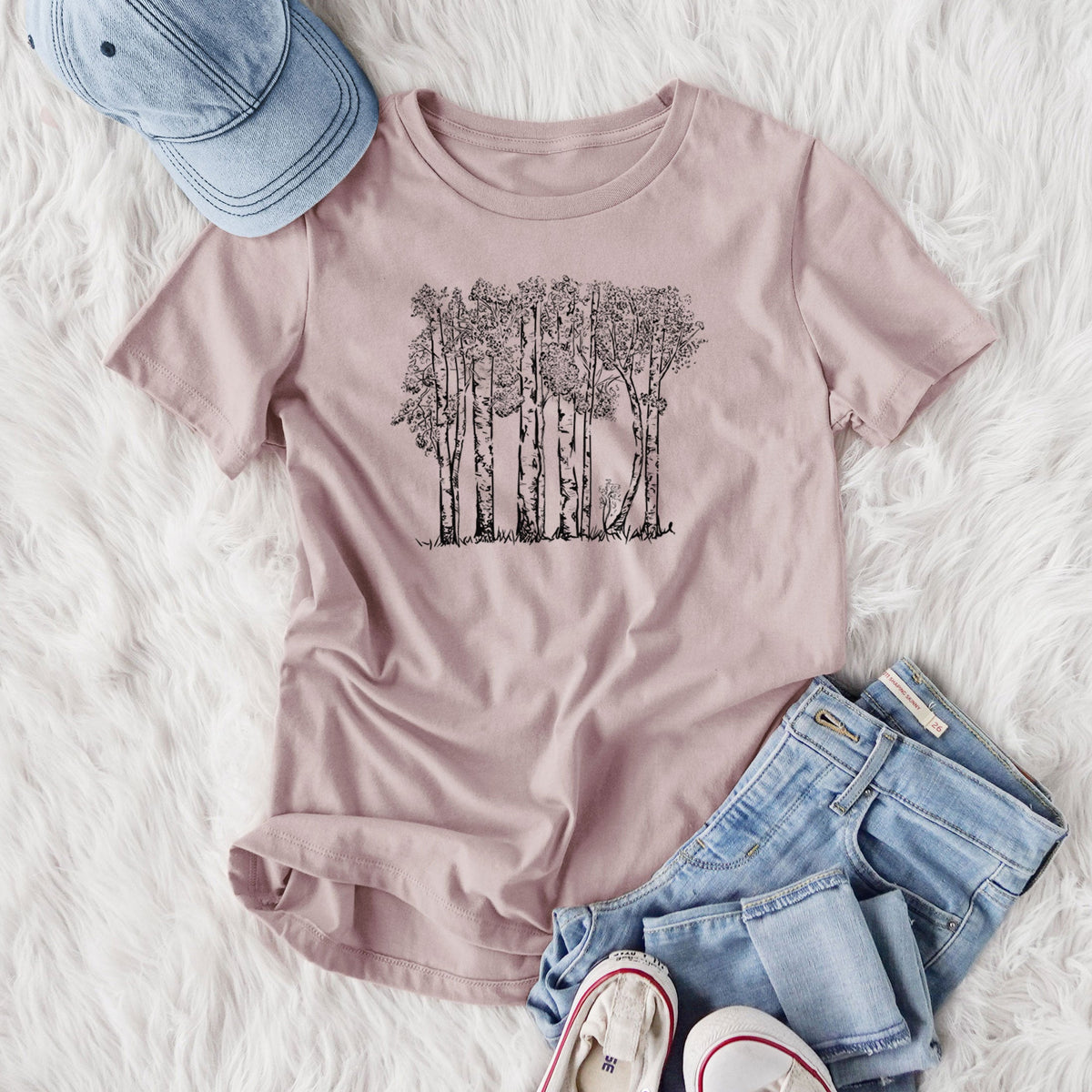Quaking Aspens - Populus tremuloides - Women's Lightweight Relaxed Fit 100% Cotton Crewneck