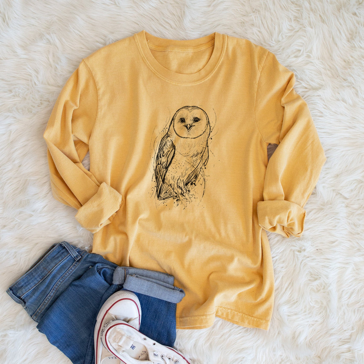 Barn Owl - Tyto alba - Unisex Comfort Colors 100% Cotton Long Sleeve