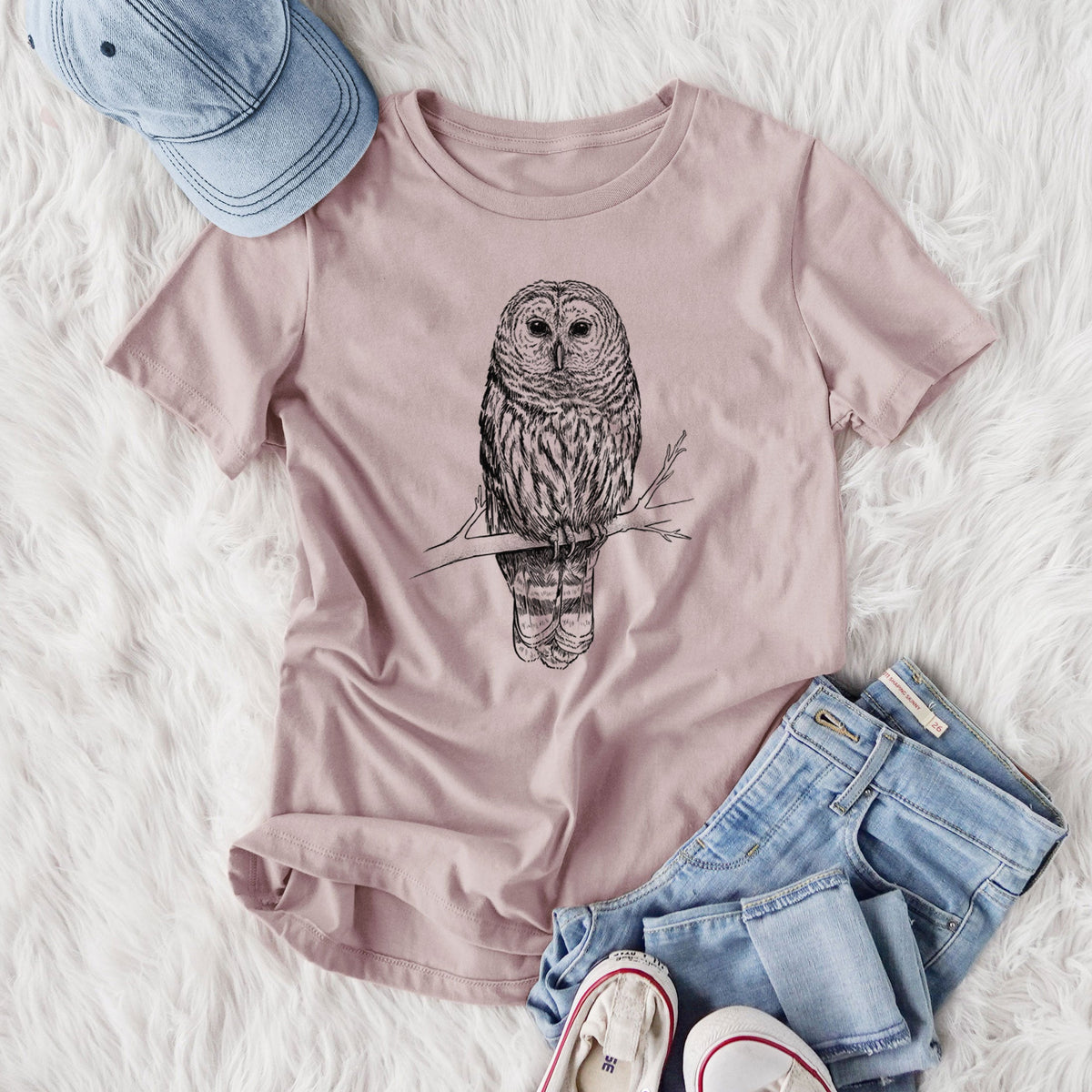 Barred Owl - Strix varia - Women's Lightweight Relaxed Fit 100% Cotton Crewneck