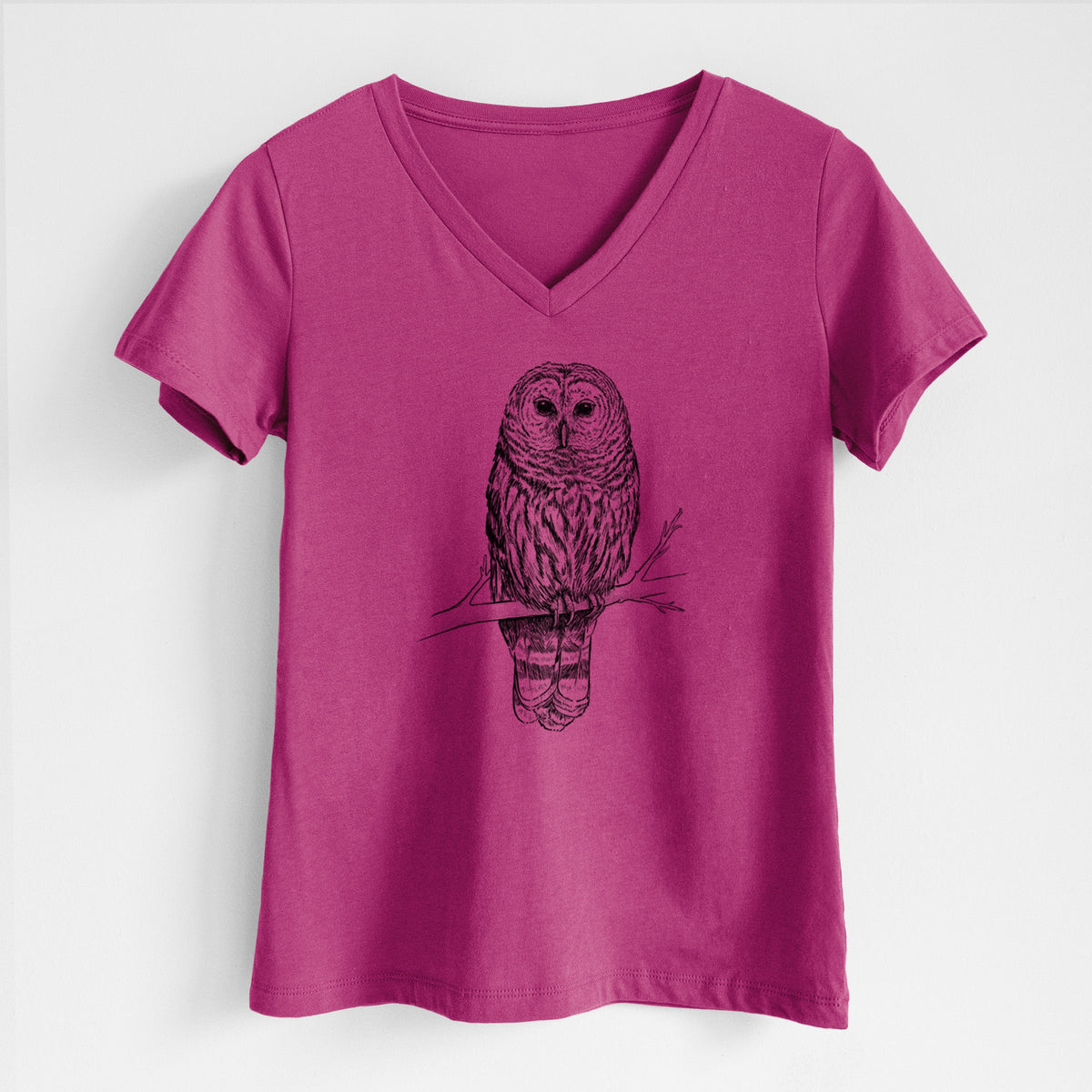 Barred Owl - Strix varia - Women's Lightweight Relaxed Fit 100% Cotton V-neck