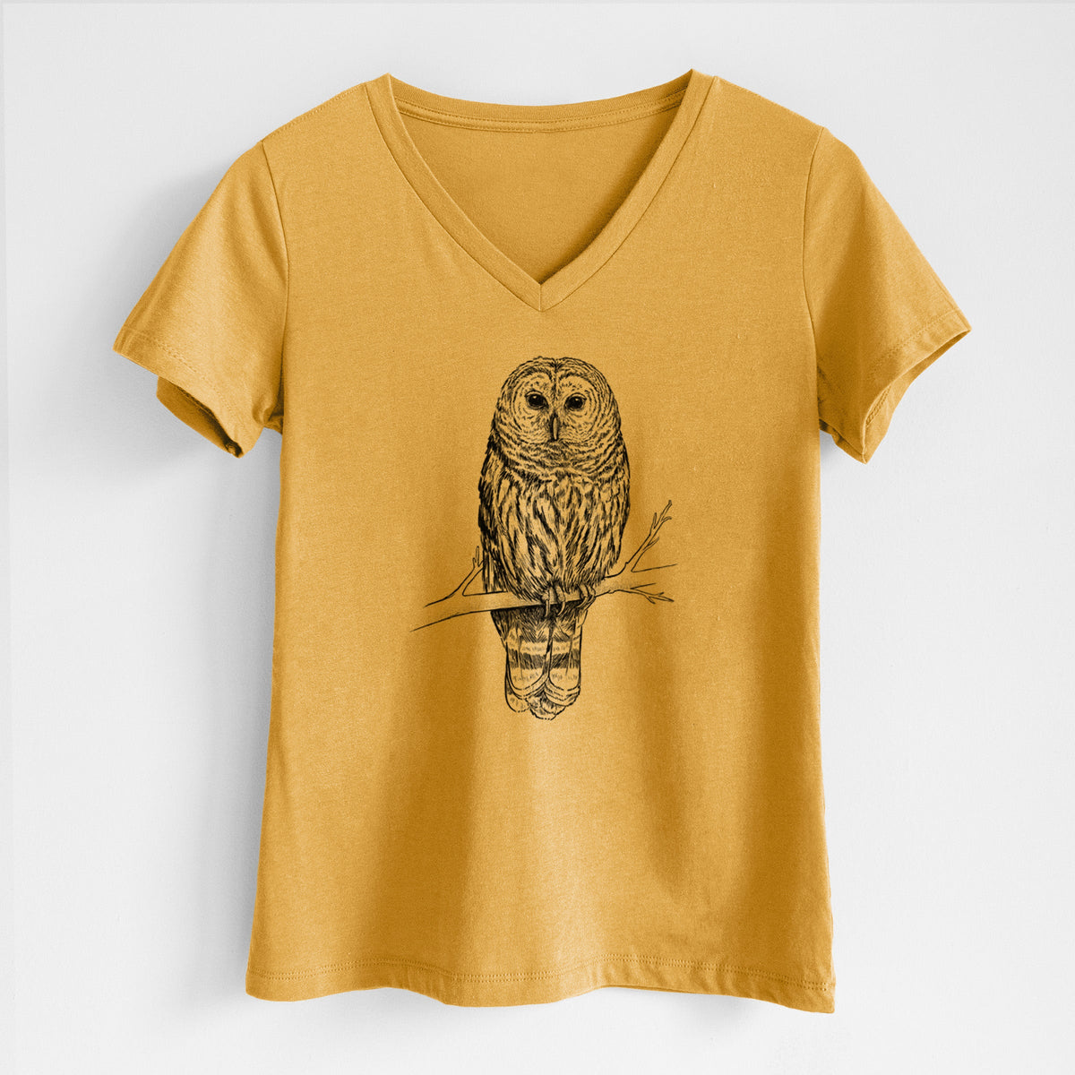 Barred Owl - Strix varia - Women's Lightweight Relaxed Fit 100% Cotton V-neck