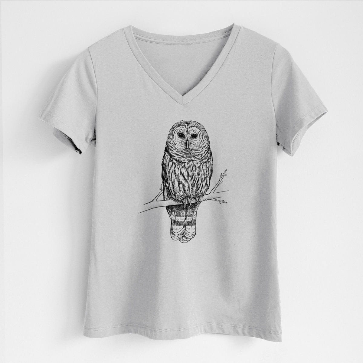 Barred Owl - Strix varia - Women's Lightweight Relaxed Fit 100% Cotton V-neck
