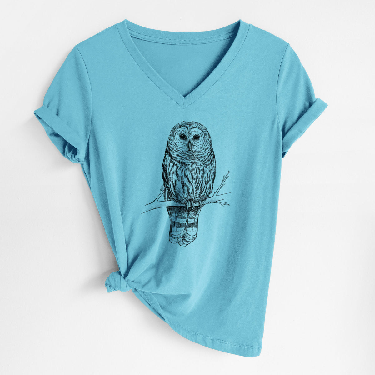 Barred Owl - Strix varia - Women's Lightweight Relaxed Fit 100% Cotton V-neck
