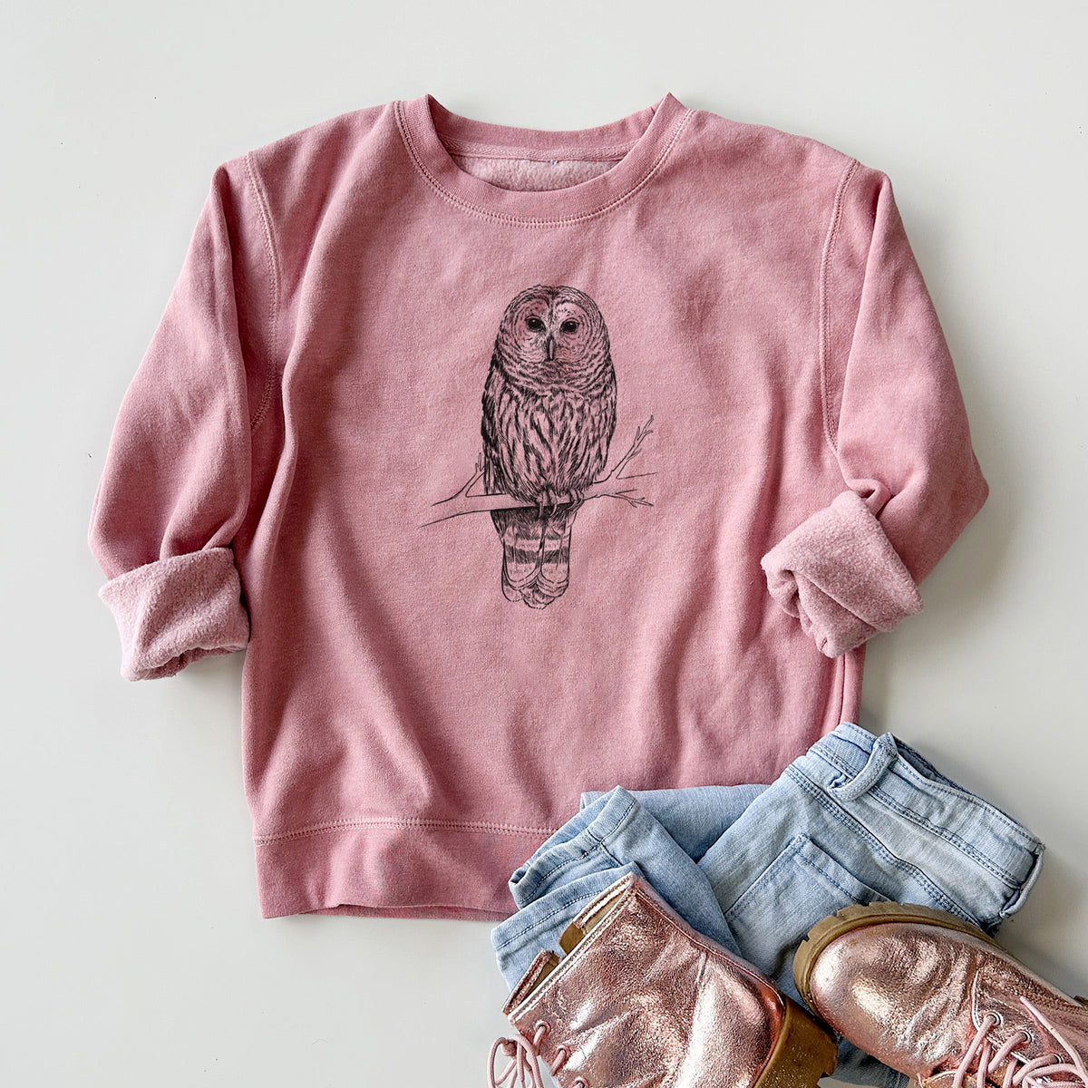 Barred Owl - Strix varia - Youth Lightweight Crewneck Sweatshirt
