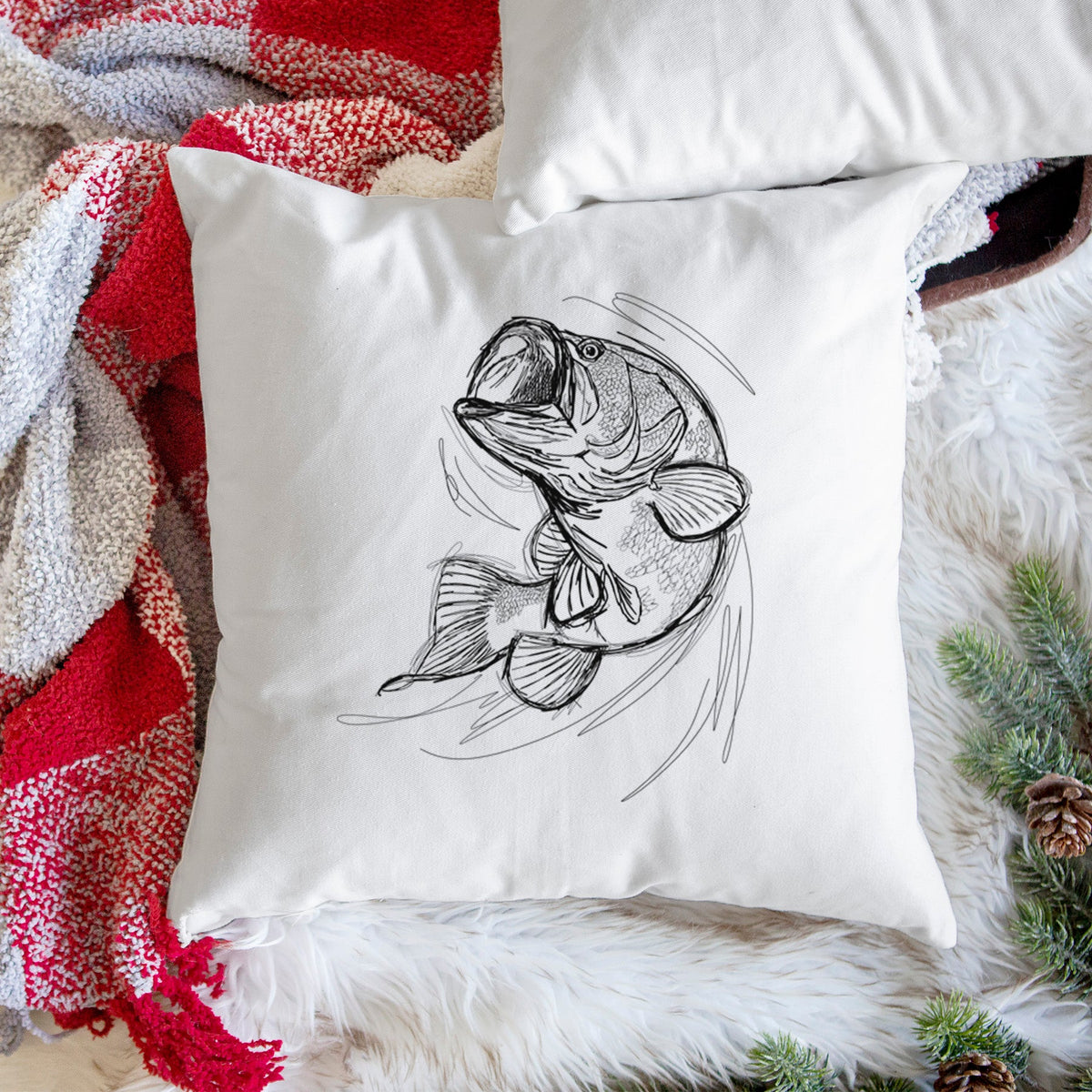 Largemouth Bass Fish - Micropterus salmoides - Throw Pillow Cover