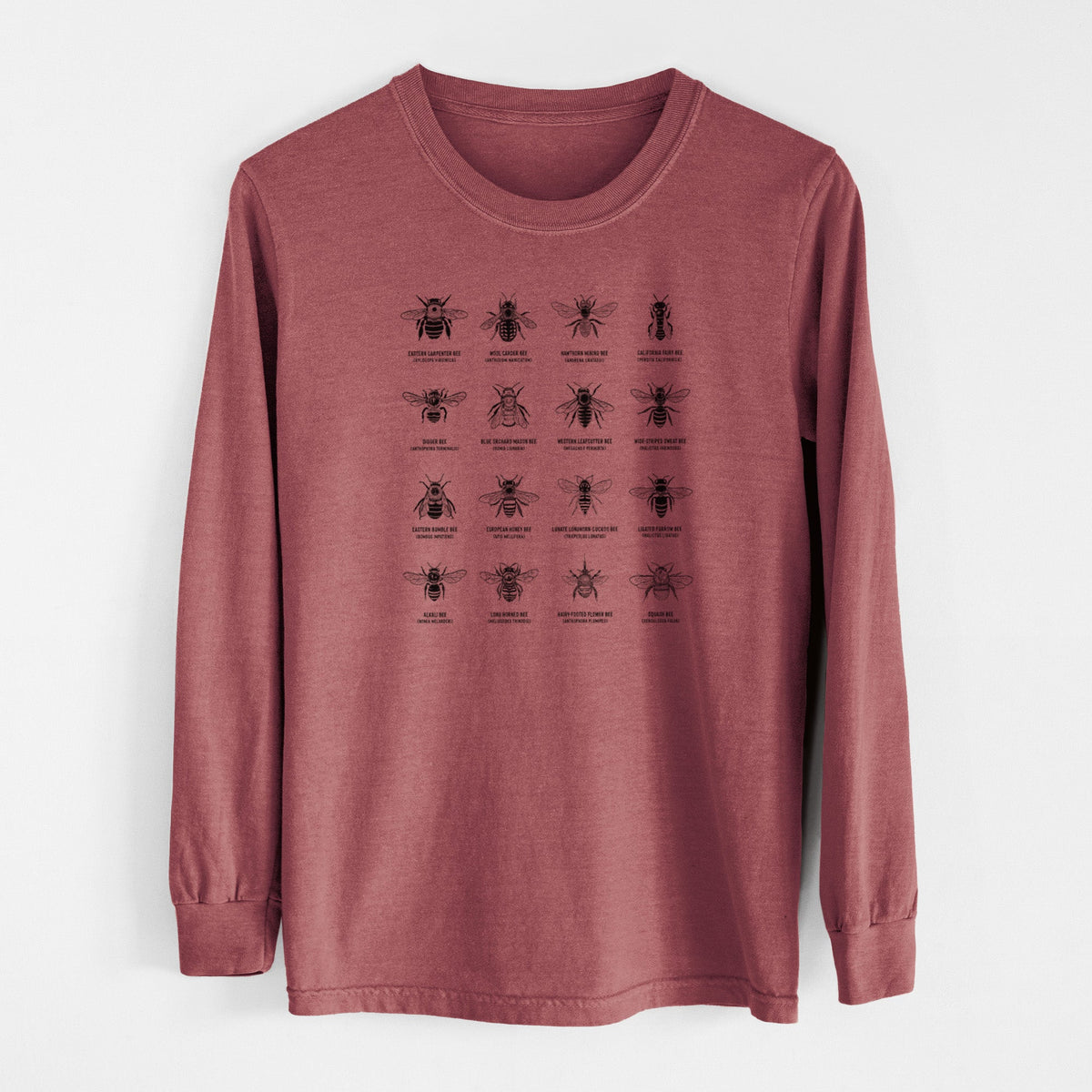 Bee Chart - Bees in North America - Unisex Comfort Colors 100% Cotton Long Sleeve