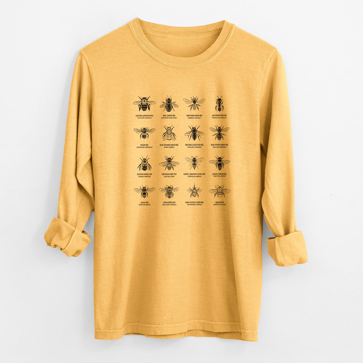 Bee Chart - Bees in North America - Unisex Comfort Colors 100% Cotton Long Sleeve