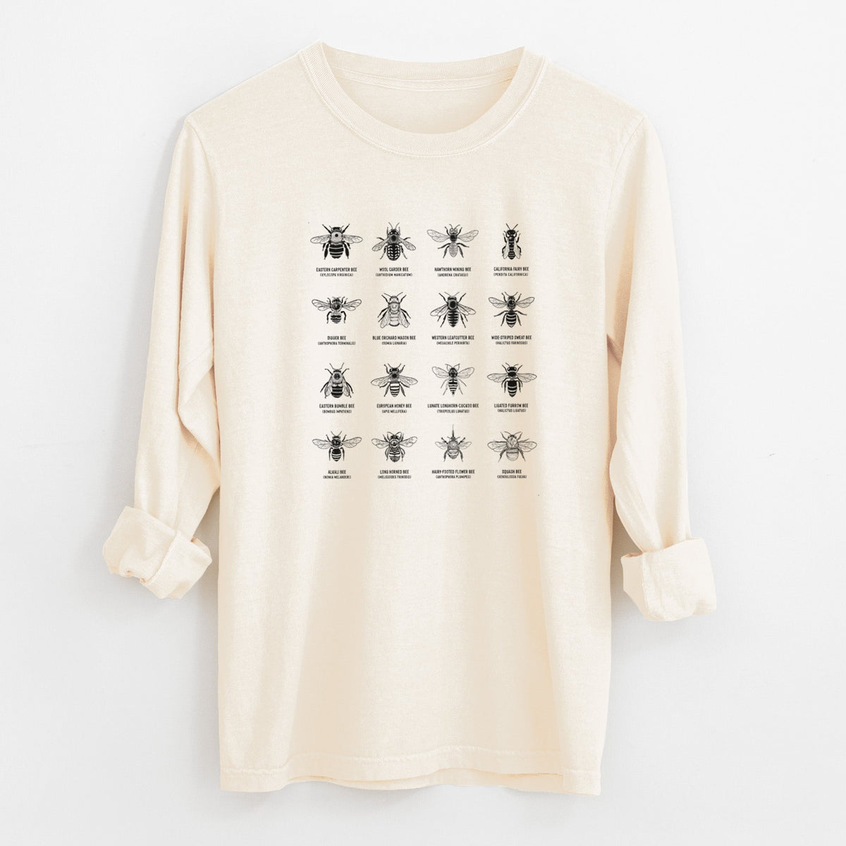 Bee Chart - Bees in North America - Unisex Comfort Colors 100% Cotton Long Sleeve
