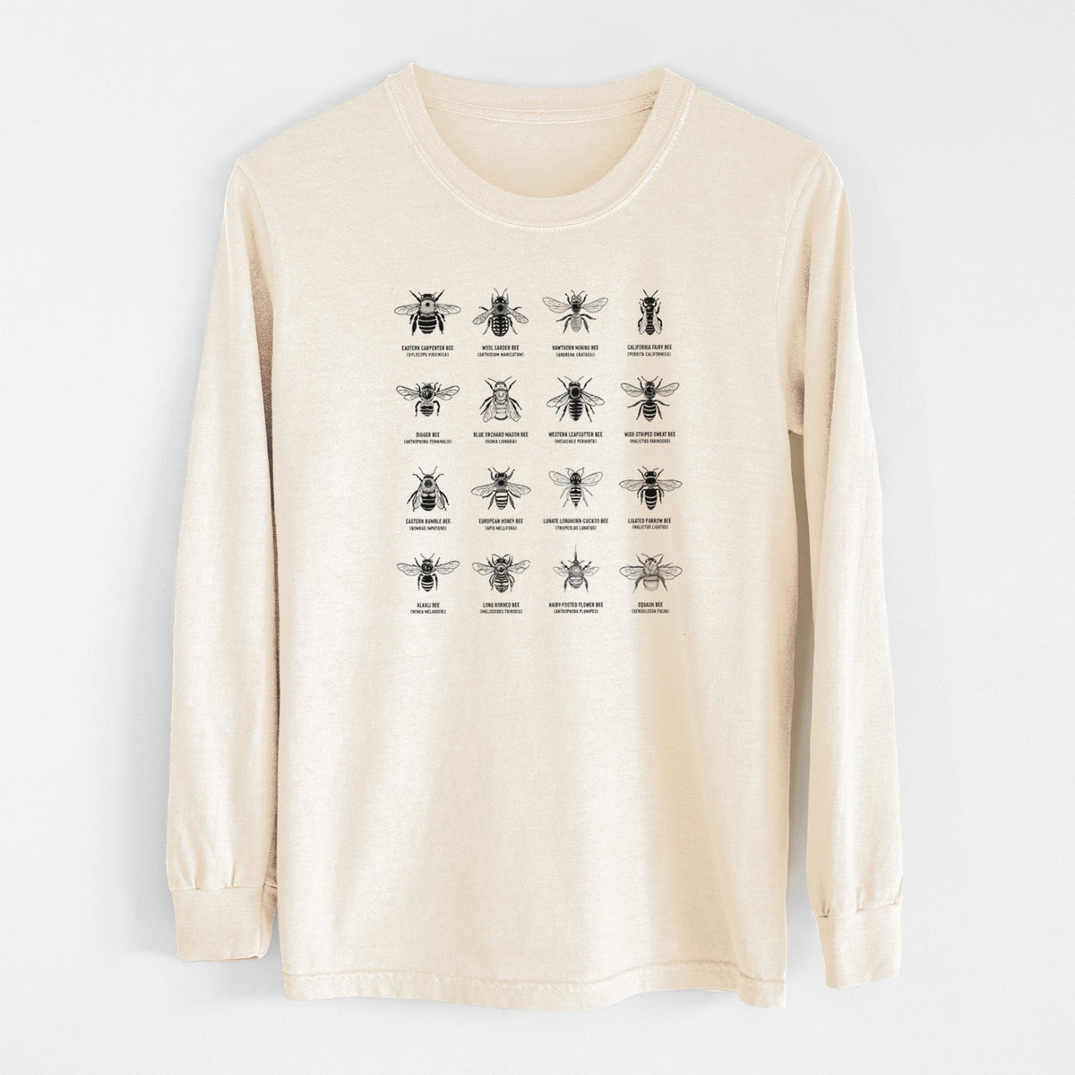 Bee Chart - Bees in North America - Unisex Comfort Colors 100% Cotton Long Sleeve