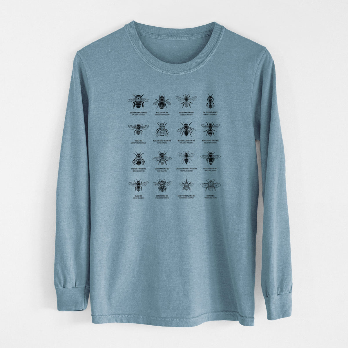 Bee Chart - Bees in North America - Unisex Comfort Colors 100% Cotton Long Sleeve