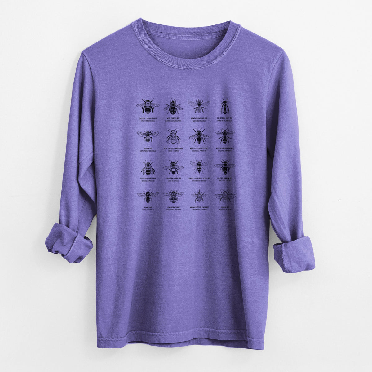 Bee Chart - Bees in North America - Unisex Comfort Colors 100% Cotton Long Sleeve
