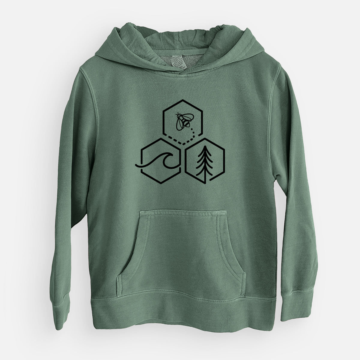 Bee-Sea-Tree Triptych - Youth Pigment Dyed Hoodie