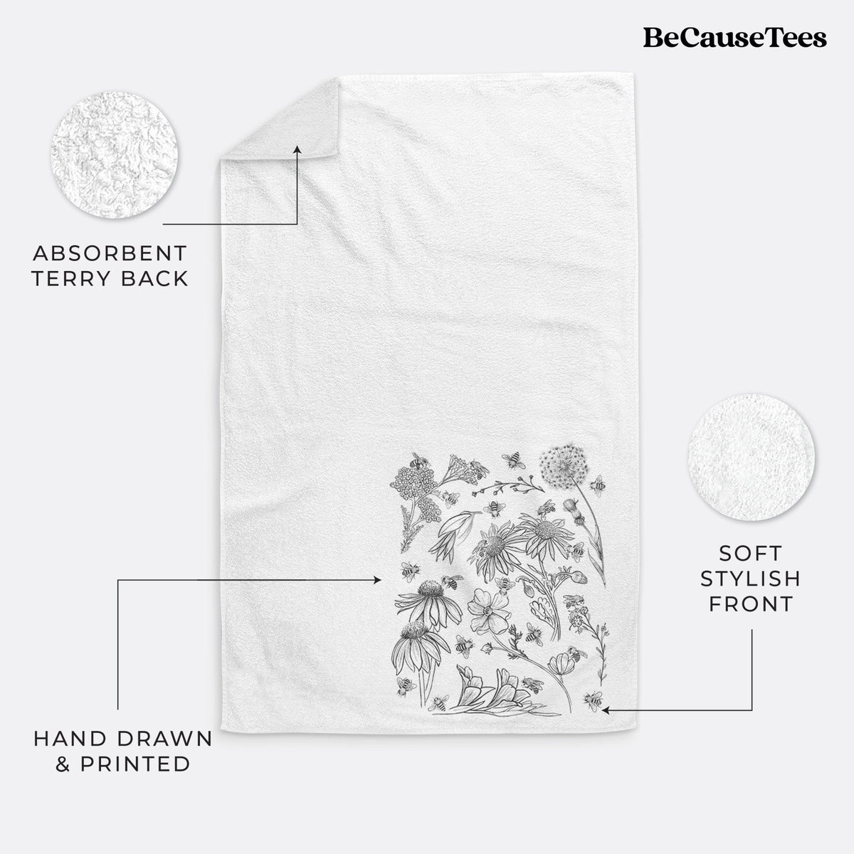 Bees & Blooms - Honeybees with Wildflowers Premium Decorative Hand Towel