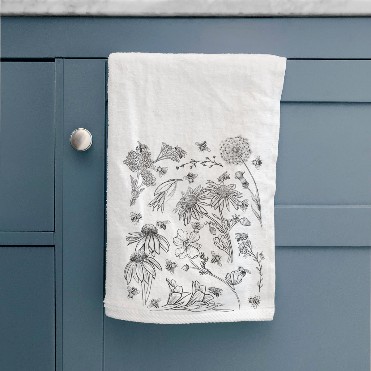 Bees & Blooms - Honeybees with Wildflowers Premium Decorative Hand Towel