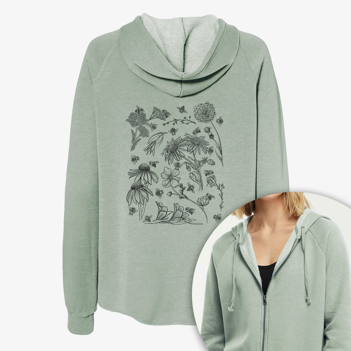Bees & Blooms - Honeybees with Wildflowers - Women's Cali Wave Zip-Up Sweatshirt