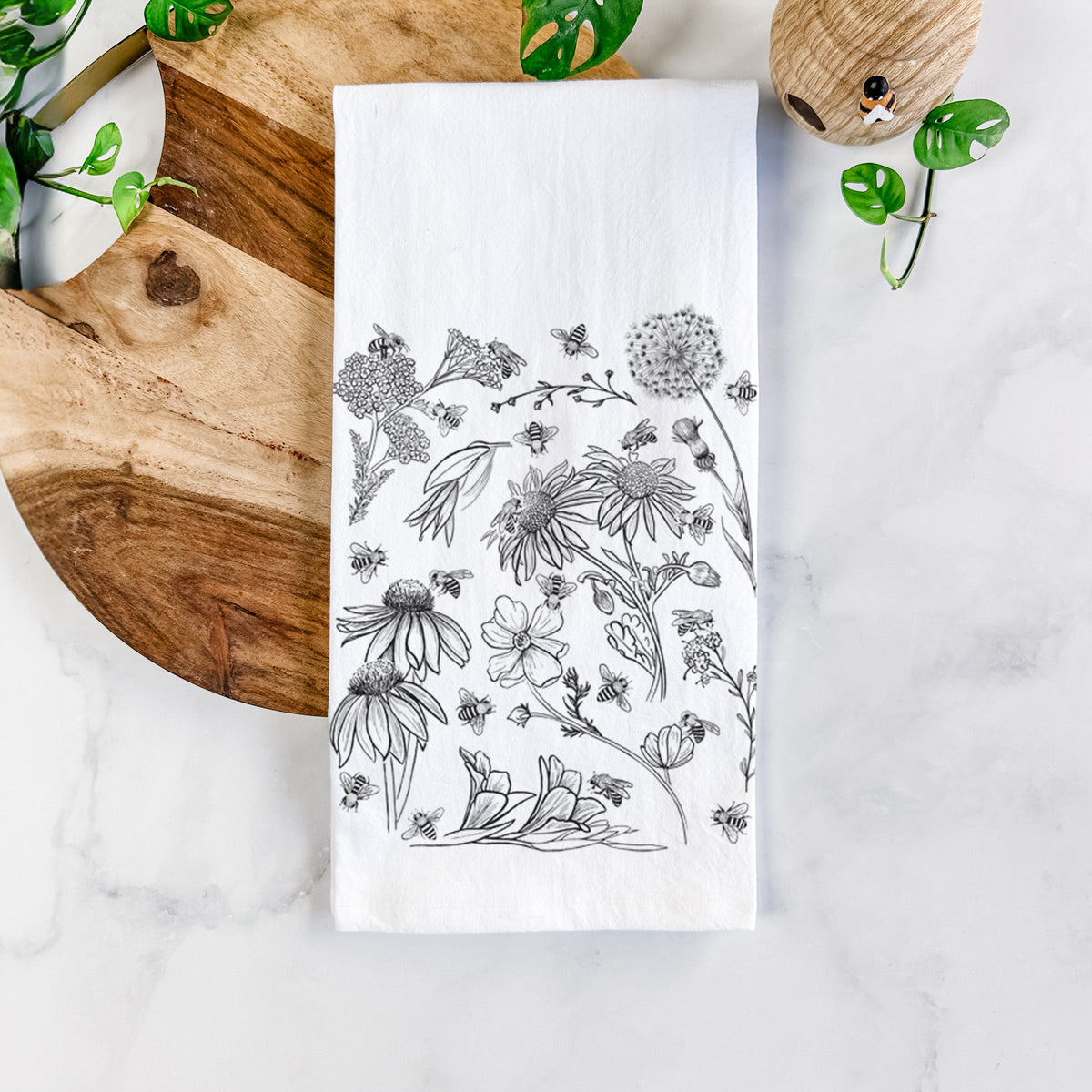 Bees & Blooms - Honeybees with Wildflowers Tea Towel