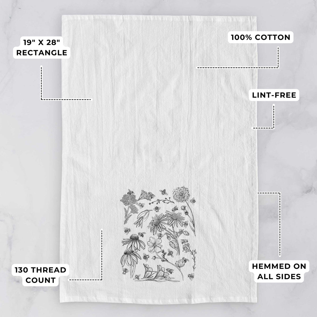 Bees & Blooms - Honeybees with Wildflowers Tea Towel