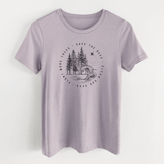 Save the Bees, Clean our Seas, Plant more Trees - Women's Lightweight Relaxed Fit 100% Cotton Crewneck