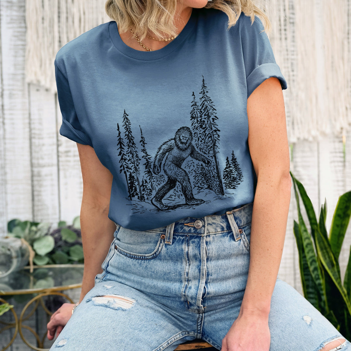 Bigfoot in the Woods - Lightweight 100% Cotton Unisex Crewneck