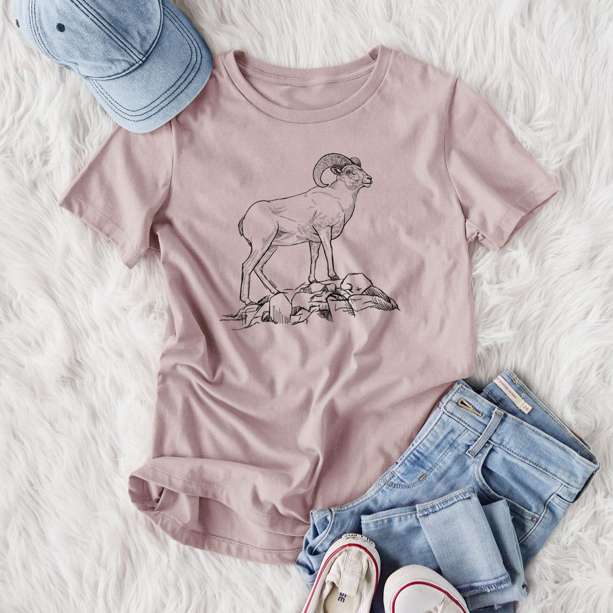 Bighorn Sheep Ram - Ovis canadensis - Women's Lightweight Relaxed Fit 100% Cotton Crewneck