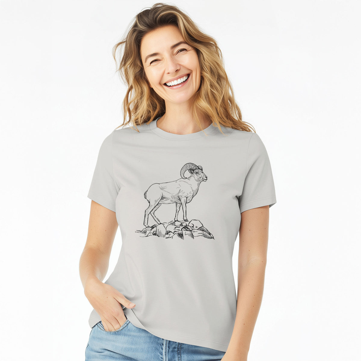 Bighorn Sheep Ram - Ovis canadensis - Women's Lightweight Relaxed Fit 100% Cotton Crewneck