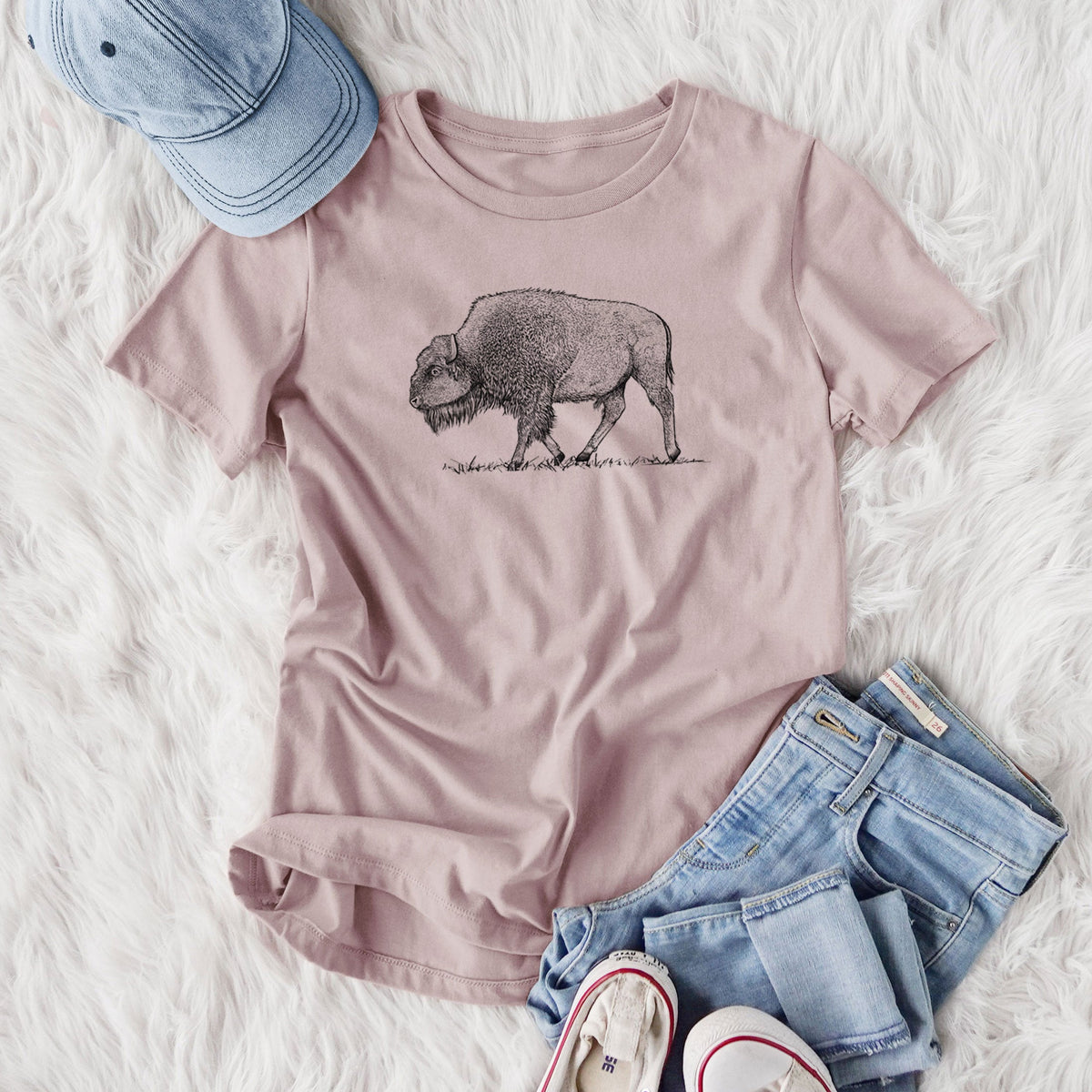 American Bison / Buffalo - Bison bison - Women's Lightweight Relaxed Fit 100% Cotton Crewneck