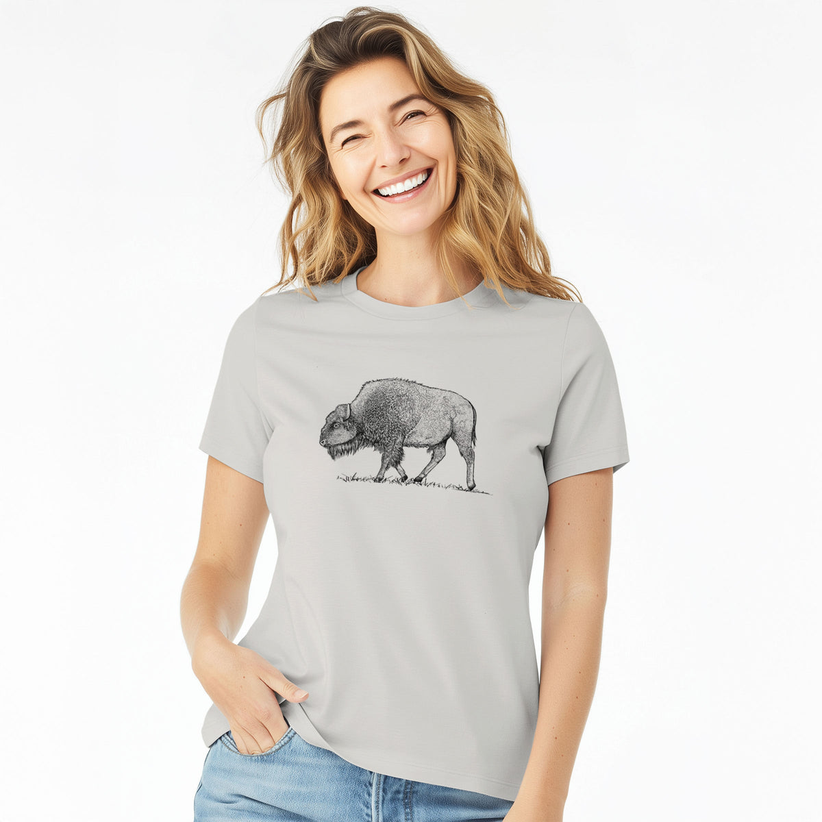 American Bison / Buffalo - Bison bison - Women's Lightweight Relaxed Fit 100% Cotton Crewneck