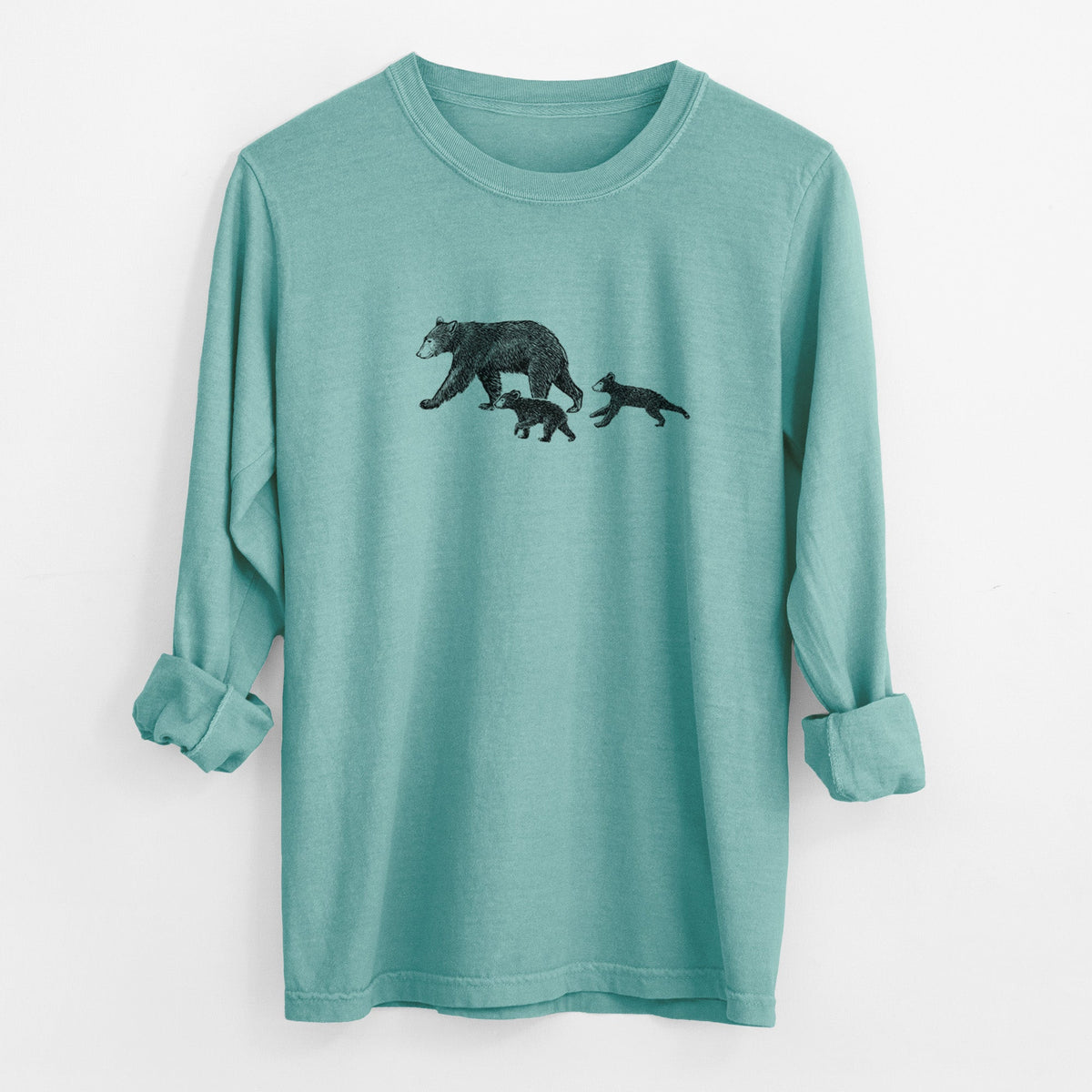 Mama Black Bear with Cubs - Unisex Comfort Colors 100% Cotton Long Sleeve