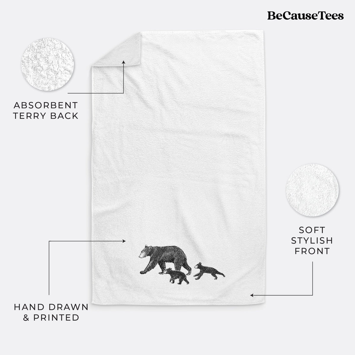 Mama Black Bear with Cubs Premium Decorative Hand Towel