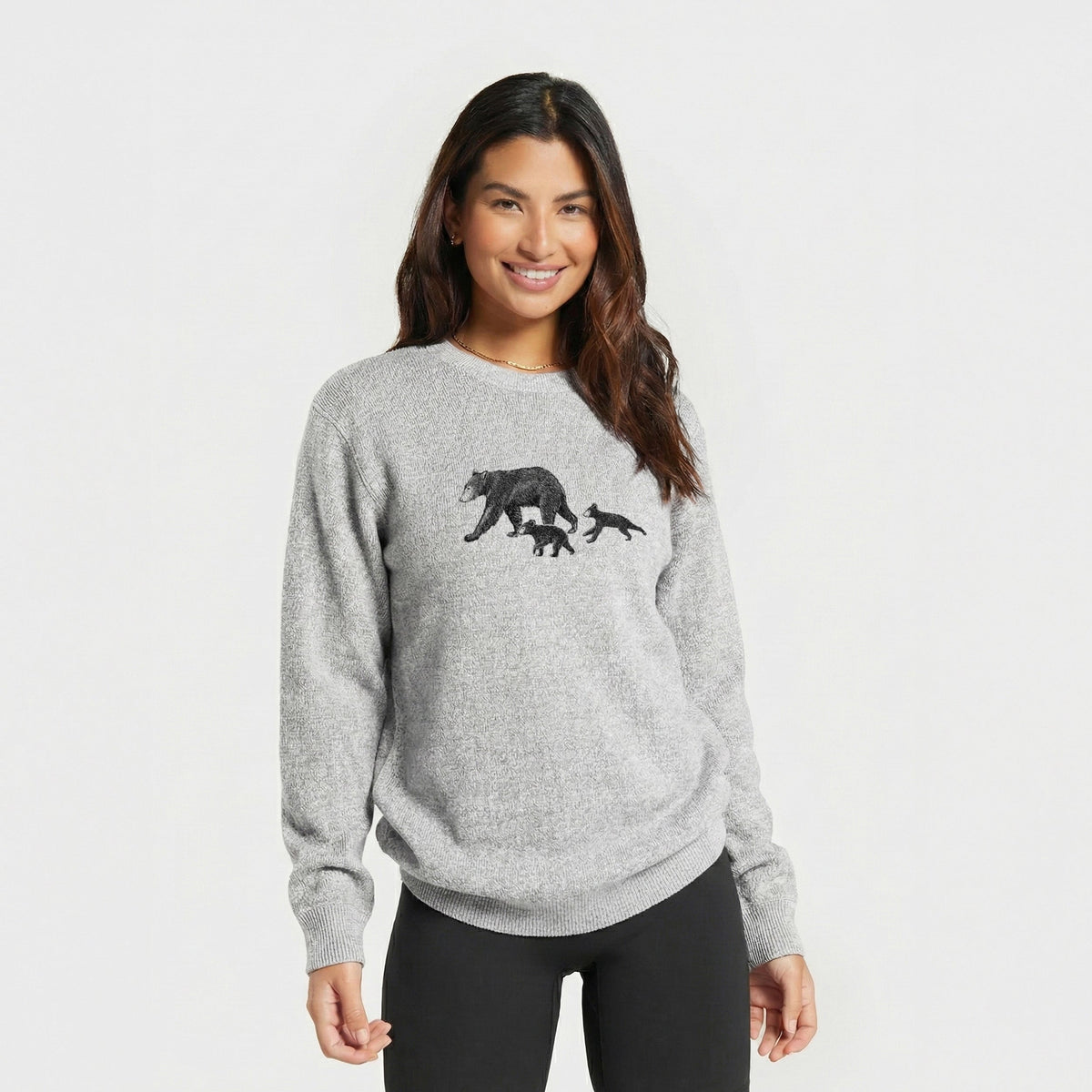 Mama Black Bear with Cubs - Knit Sweatshirt