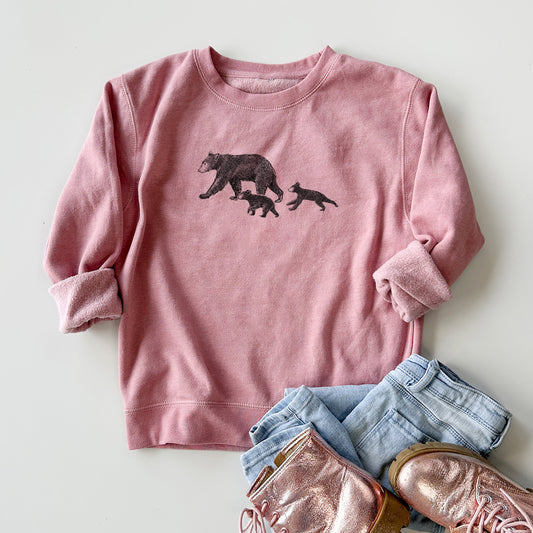 Mama Black Bear with Cubs - Youth Lightweight Crewneck Sweatshirt