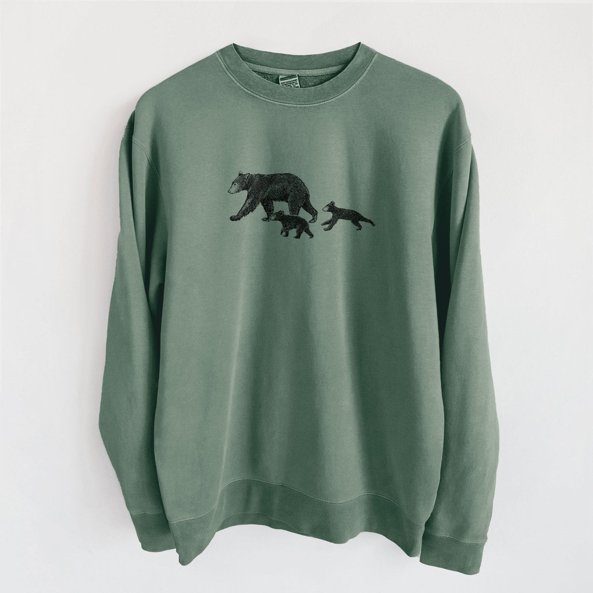 Mama Black Bear with Cubs - Unisex Pigment Dyed Crew Sweatshirt