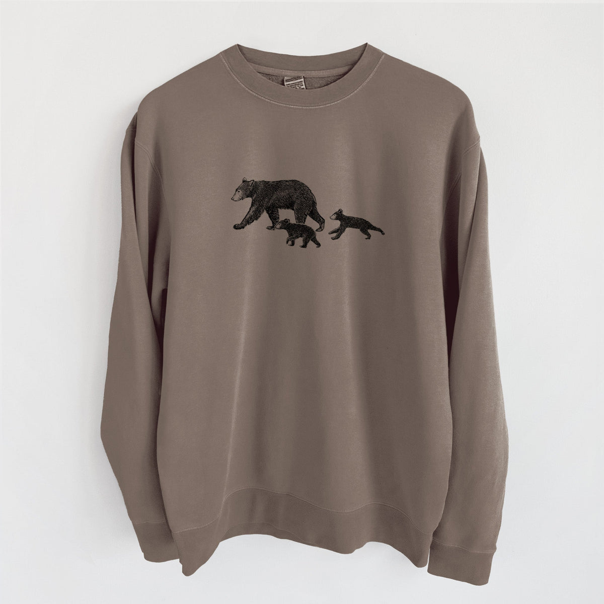 Mama Black Bear with Cubs - Unisex Pigment Dyed Crew Sweatshirt