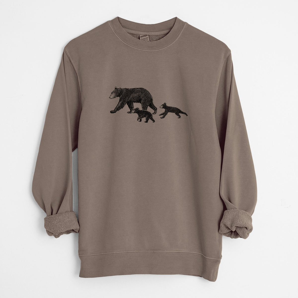 Mama Black Bear with Cubs - Unisex Pigment Dyed Crew Sweatshirt