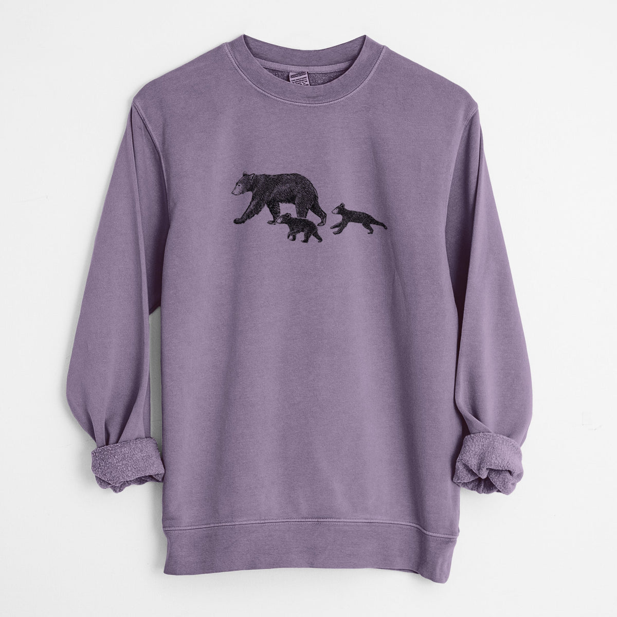 Mama Black Bear with Cubs - Unisex Pigment Dyed Crew Sweatshirt