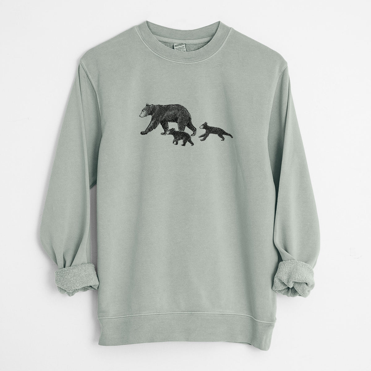 Mama Black Bear with Cubs - Unisex Pigment Dyed Crew Sweatshirt