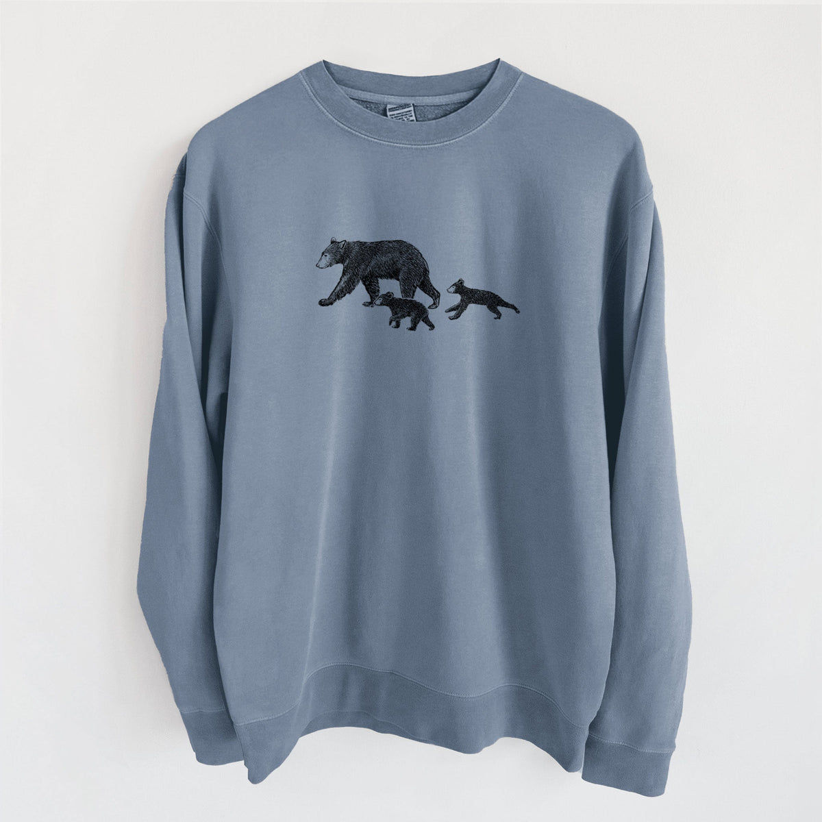 Mama Black Bear with Cubs - Unisex Pigment Dyed Crew Sweatshirt