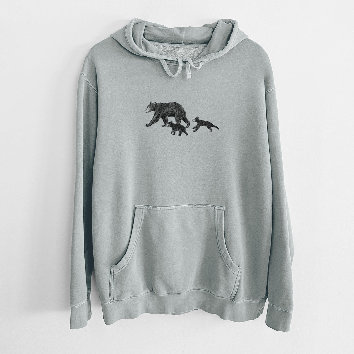 Mama Black Bear with Cubs - Unisex Pigment Dyed Hoodie